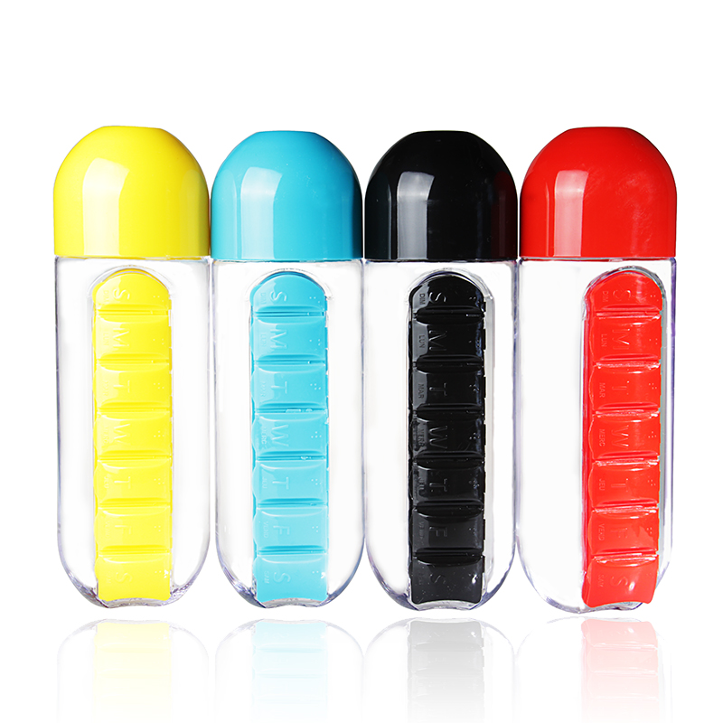 1Pc Creative Water Bottle With Daily Pill Box, Medicine Storage