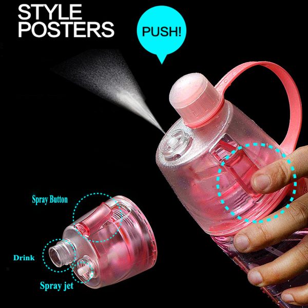 New Creative Spray Water Bottle Portable Atomizing Bottles Outdoor Sports Gym Drinking Drinkware Bottles Shaker 400ML 2