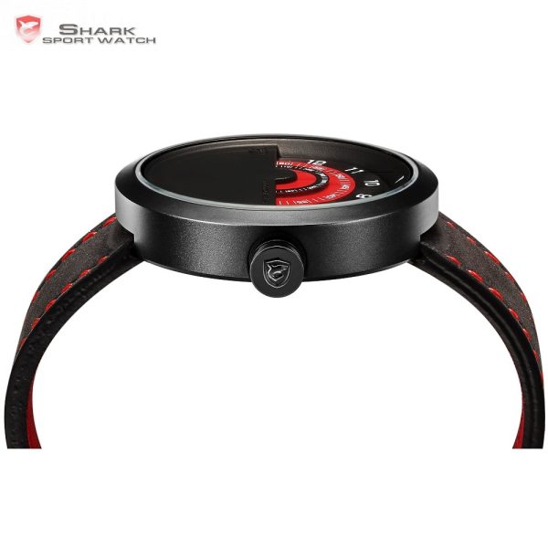 Bonnethead Shark Sport Watch New Turntable Dial Red Analog Quartz Soft Crazy Horse Leather Unique Design 2