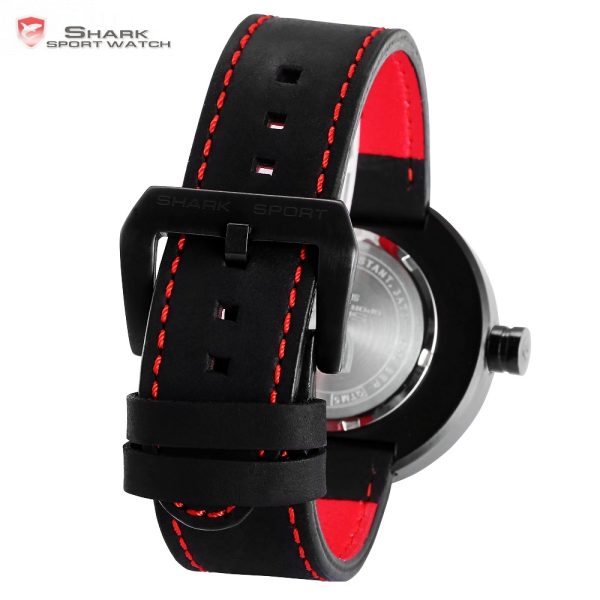 Bonnethead Shark Sport Watch New Turntable Dial Red Analog Quartz Soft Crazy Horse Leather Unique Design 4