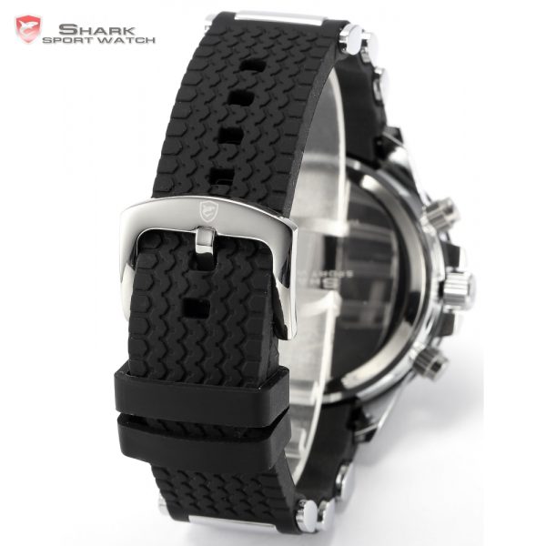 New SHARK Sport Watch Dual Time Date Silicone Strap Back Light Quartz Wrist Men Military Outdoor 3
