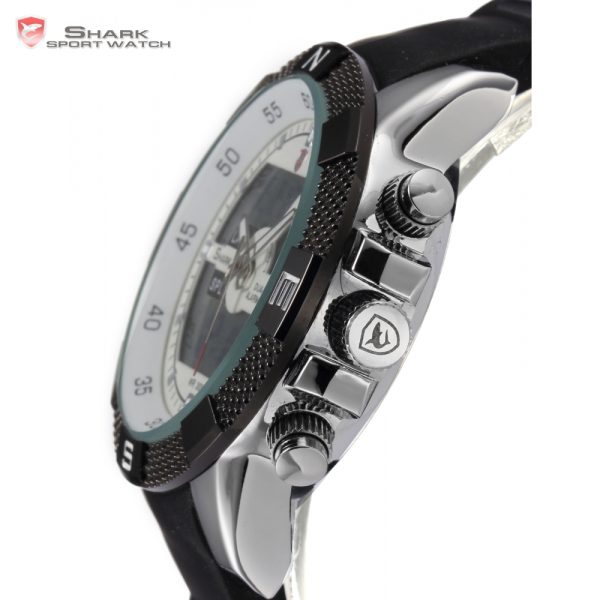 New SHARK Sport Watch Dual Time Date Silicone Strap Back Light Quartz Wrist Men Military Outdoor 4