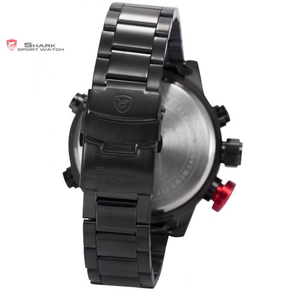 SHARK Sport Watch Brand Digital Dual Time Day LED Black Red Men Wristwatches Full Steel Strap 3
