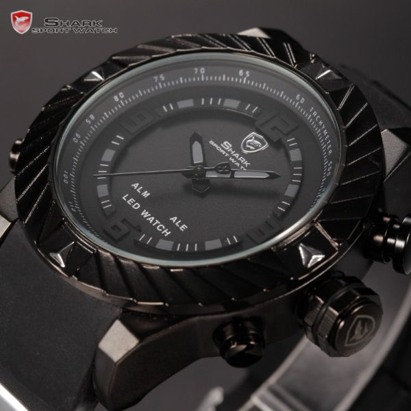 SHARK Sport Watch Brand LED Display Multiple Timezone Alarm Black Silicone Strap Relogio Men Military Orologio 3