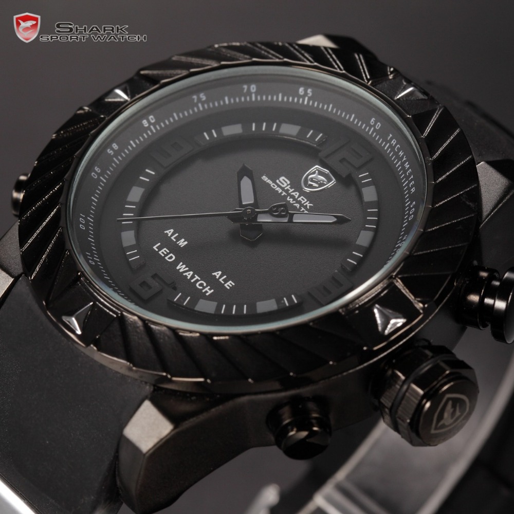 SHARK Sports Watch Brand LED Display Multiple Time Zone with Alarm