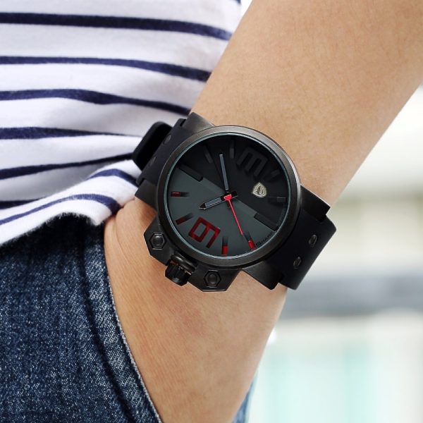 Salmon SHARK Sport Watch Luxury Brand 3D Red Dial Analog Silicone Band Mens Army Military Quartz 3
