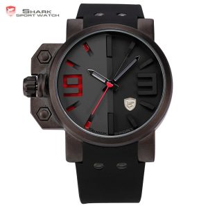 Salmon SHARK Sport Watch Luxury Brand 3D Red Dial Analog Silicone Band Mens Army Military Quartz