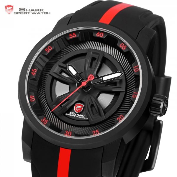 Thresher SHARK Sport Watch Brand Red Racing Car Wheel Design Quartz Movement Silicone Watches Waterproof Mens 2