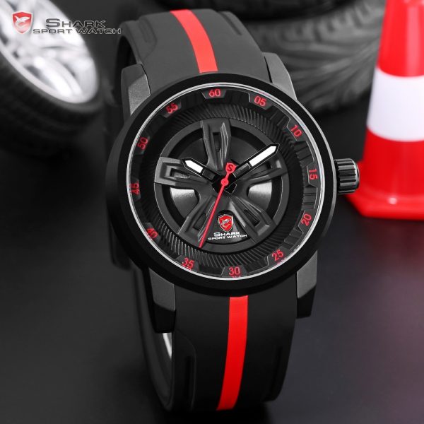 Thresher SHARK Sport Watch Brand Red Racing Car Wheel Design Quartz Movement Silicone Watches Waterproof Mens 3