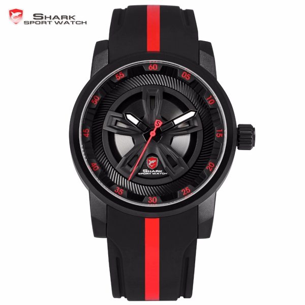 Thresher SHARK Sport Watch Brand Red Racing Car Wheel Design Quartz Movement Silicone Watches Waterproof Mens