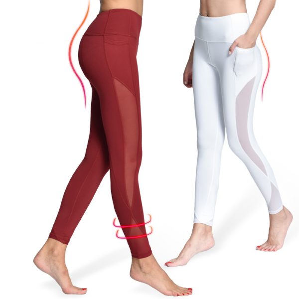 Vrouwen Yoga Compressie Broek Mesh Leggings Broek Elastische Panty Sexy Yoga Capri met Pocket voor Workout 5