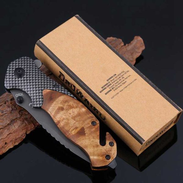 Folding knife Browning X50 Blade Titanium Huntting Survival Knives EDC Tool With Wood Handle Mini Tactical