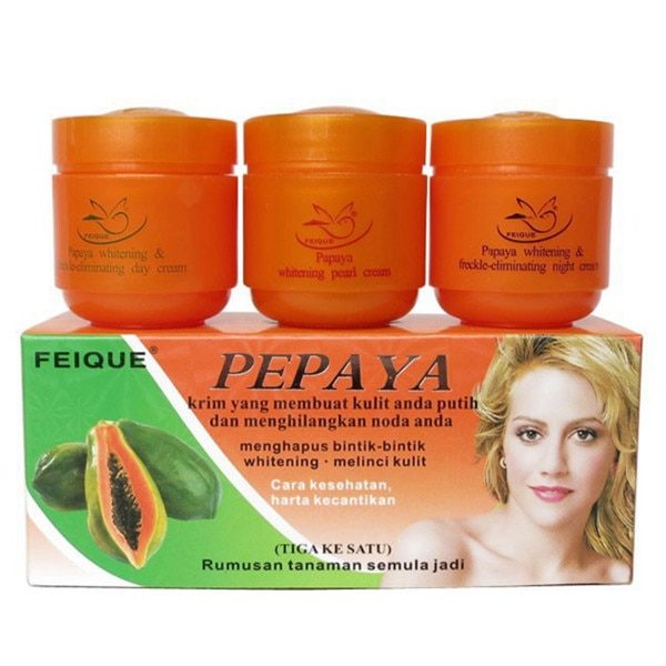 2pcs/lot Papaya whitening cream for face anti freckle natural botanical formula skin care day cream+night cream+pearl cream