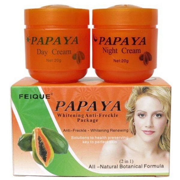 2pcs/lot Papaya whitening cream for face anti freckle natural botanical formula skin care day cream+night cream+pearl cream